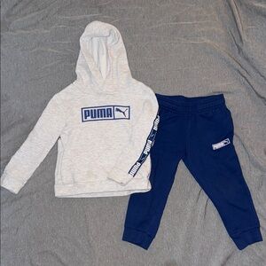 Puma Kids Gray Hoodie and Blue Joggers Set